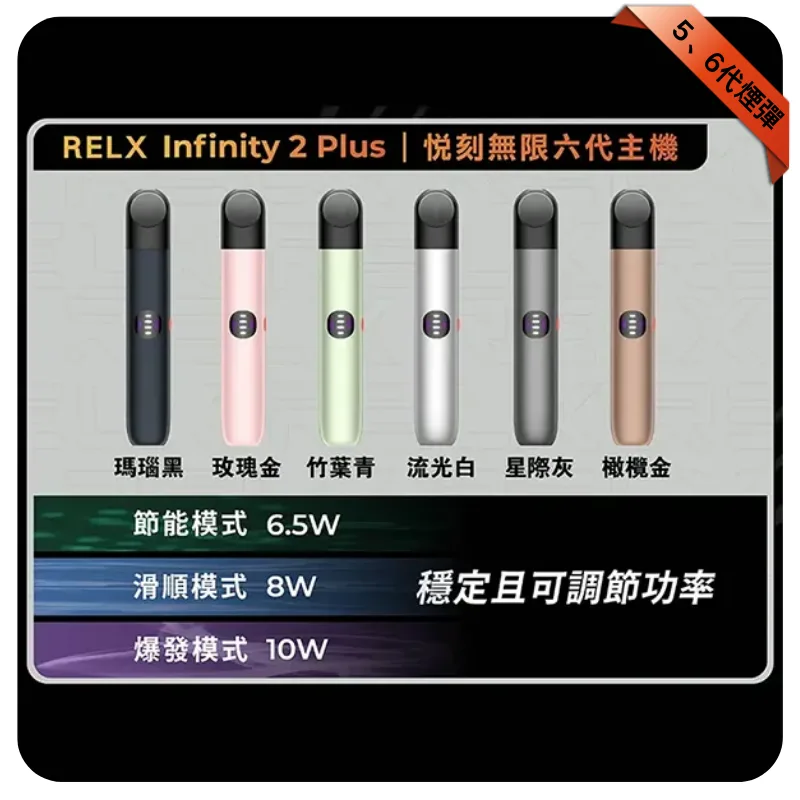 悅刻6代主機流光白｜RELX六代煙桿・三檔調節・兼容4/5代煙彈
